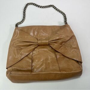 HOBO International Shoulder Bag Chain Strap Bow Accent Leather Cognac Y2k Boho